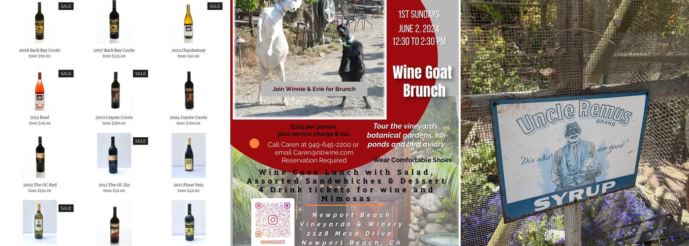 Newport Beach Vineyards & Winery Menu