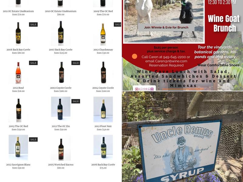 Newport Beach Vineyards & Winery Menu