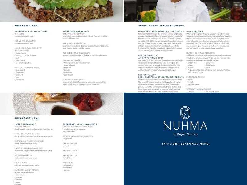 Nuhma Inflight Dining Menu