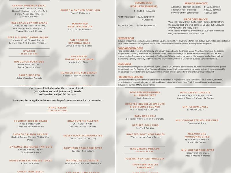 Atlanta Personal Chef Service Menu