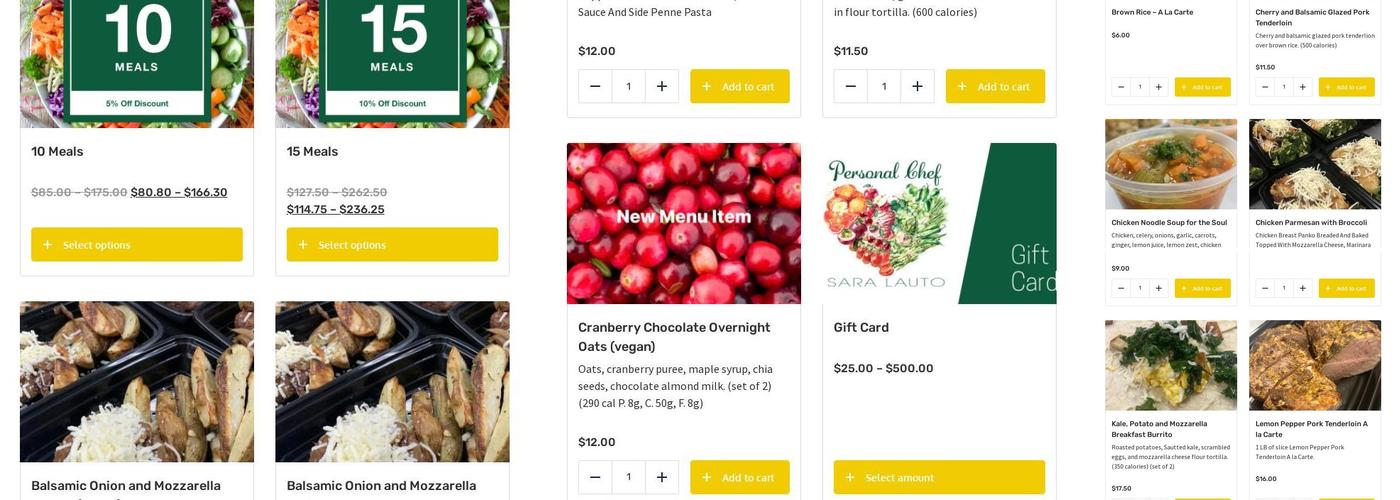 Meal Prep Chef Sara Menu