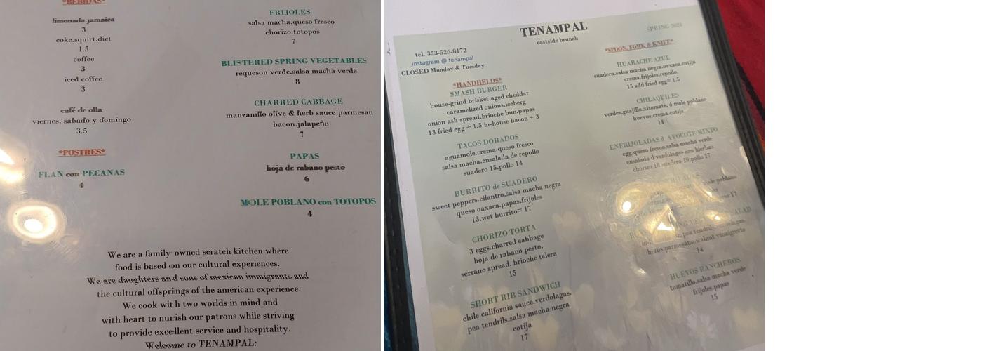 Tenampal Menu