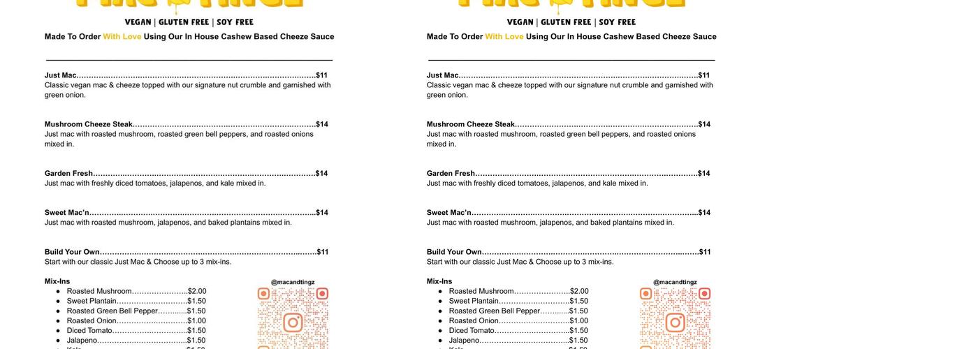 Mac & Tingz Menu
