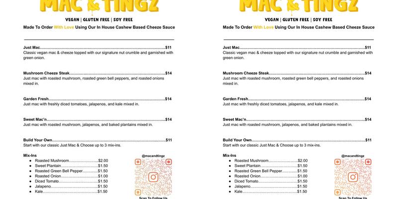 Mac & Tingz Menu