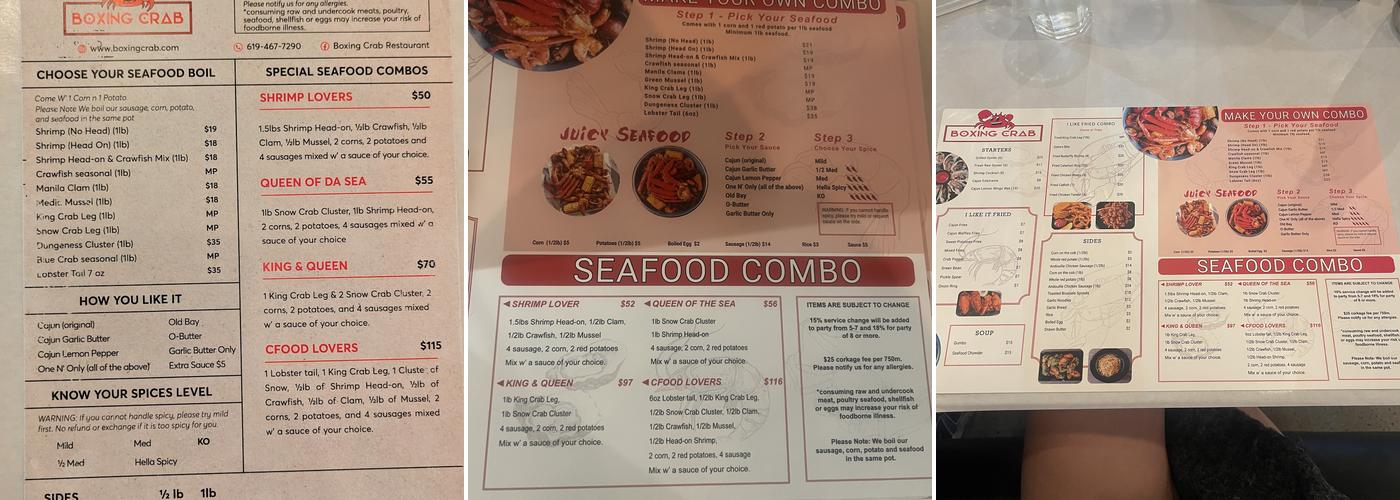 Boxing Crab Menu