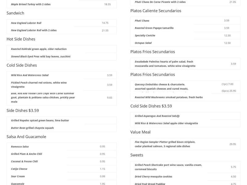 Mitsitam Espresso Coffee Bar Menu
