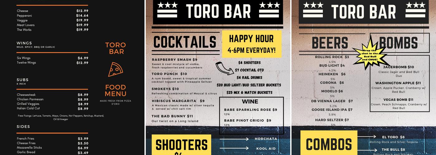 Toro Bar Menu