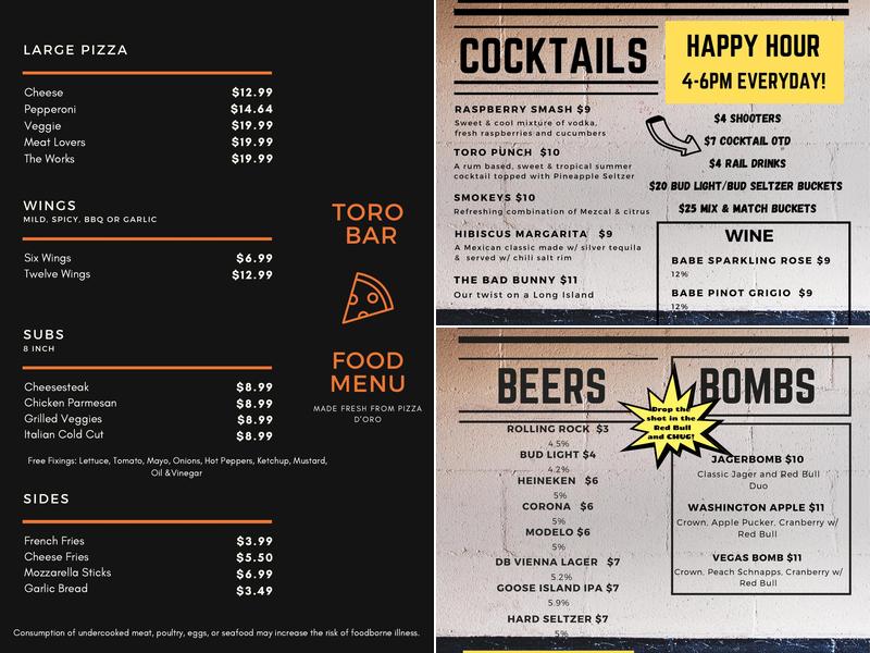 Toro Bar Menu