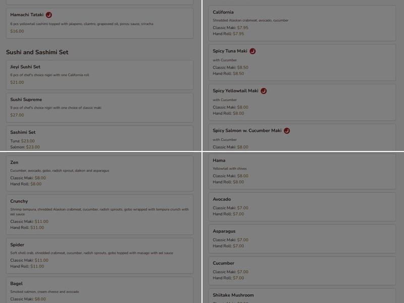 Jieyi Sushi Menu