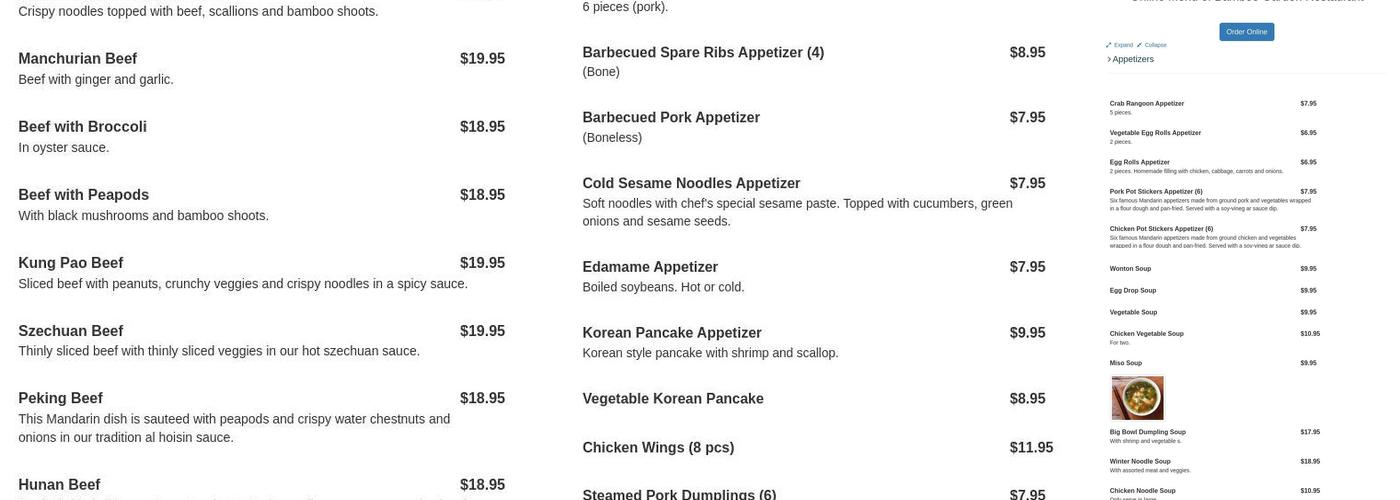 Bamboo Garden Restaurant Menu