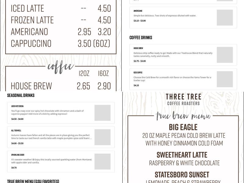 Three Tree Coffee at GSU Menu