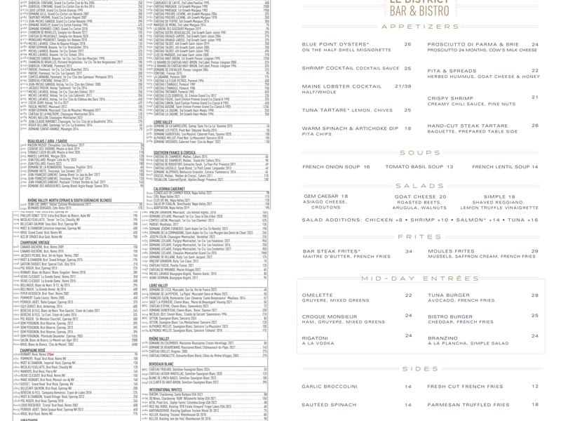 Le Bar Menu