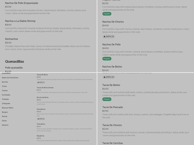 L Chingon Mexican Cuisine Menu