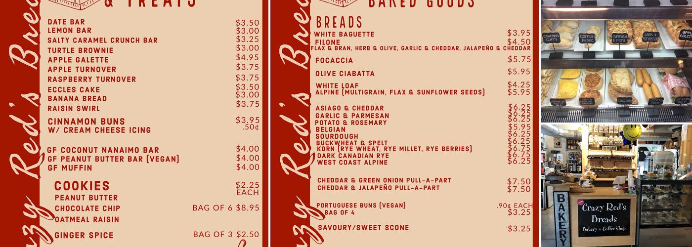 Crazy Red's Breads Menu