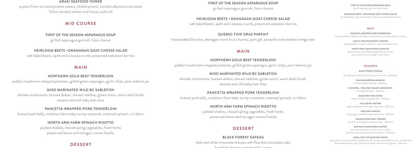 The Cellar by Araxi Menu