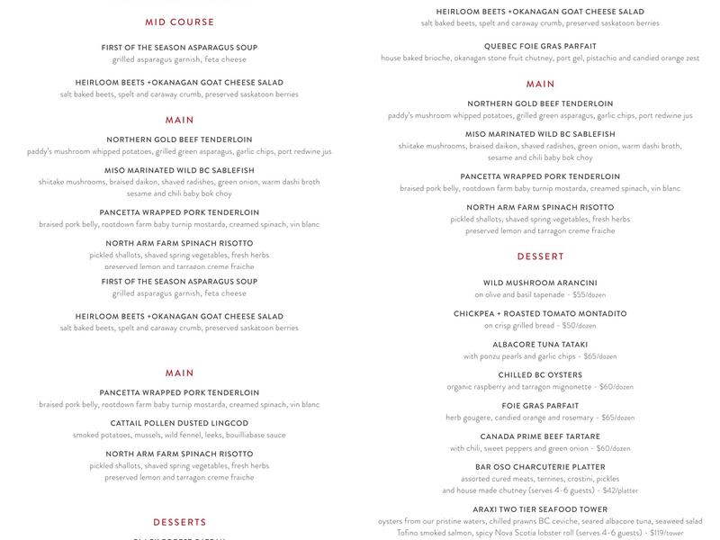 The Cellar by Araxi Menu