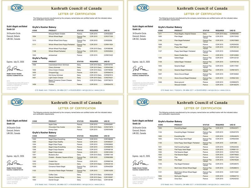 Gryfe's Bagel Bakery Ltd Menu
