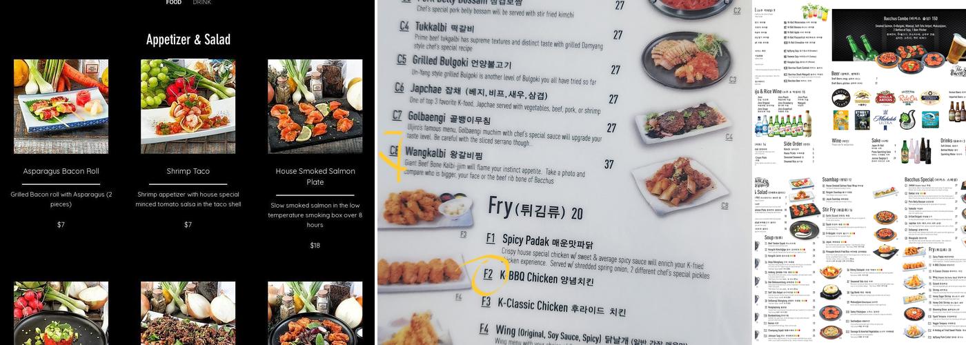Bacchus Tables Menu