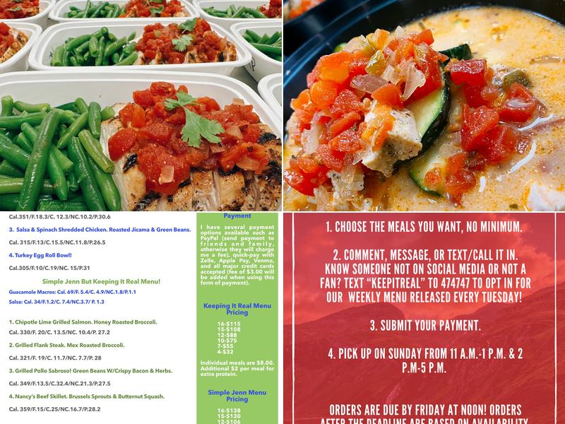 Keeping It Real Meals Menu