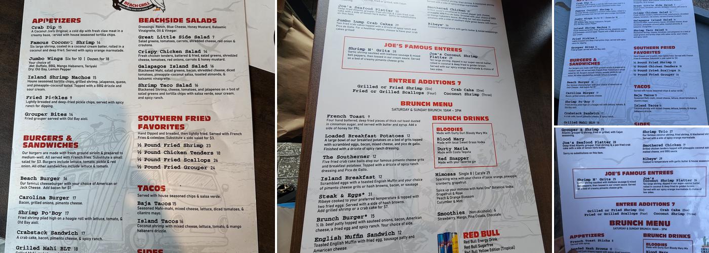 Coconut Joe's Menu