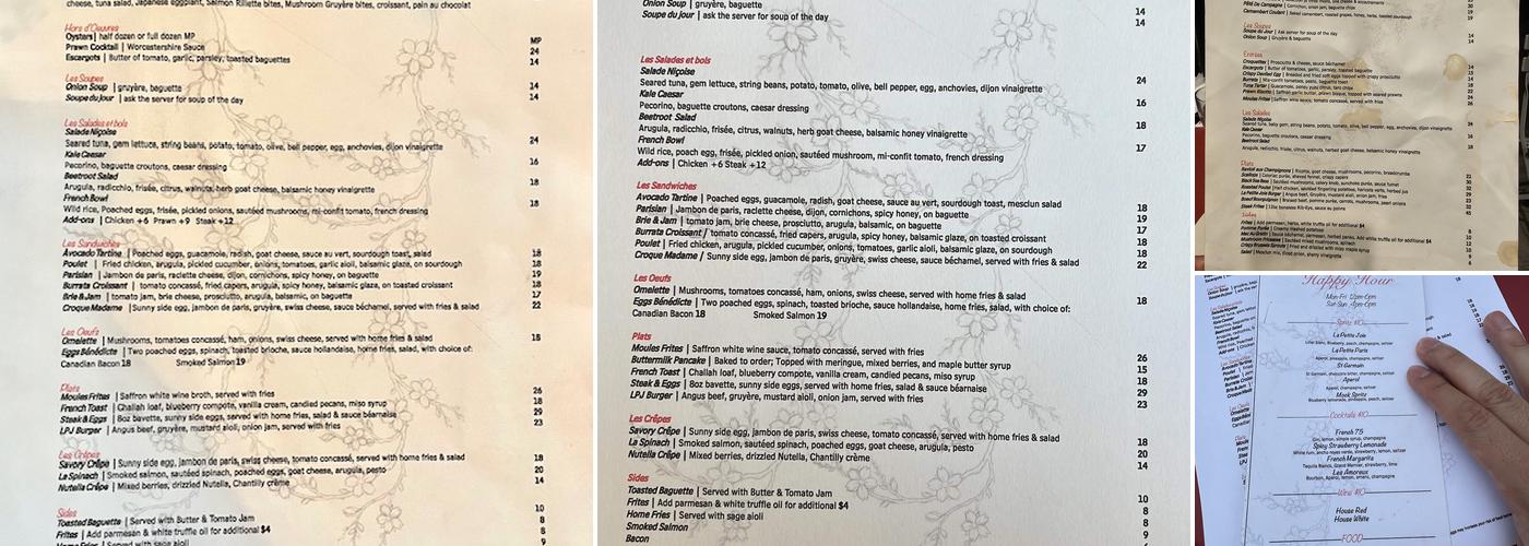 La petite joie Menu