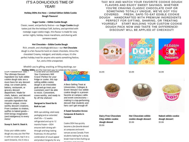 The Cookie DOH Factory Menu