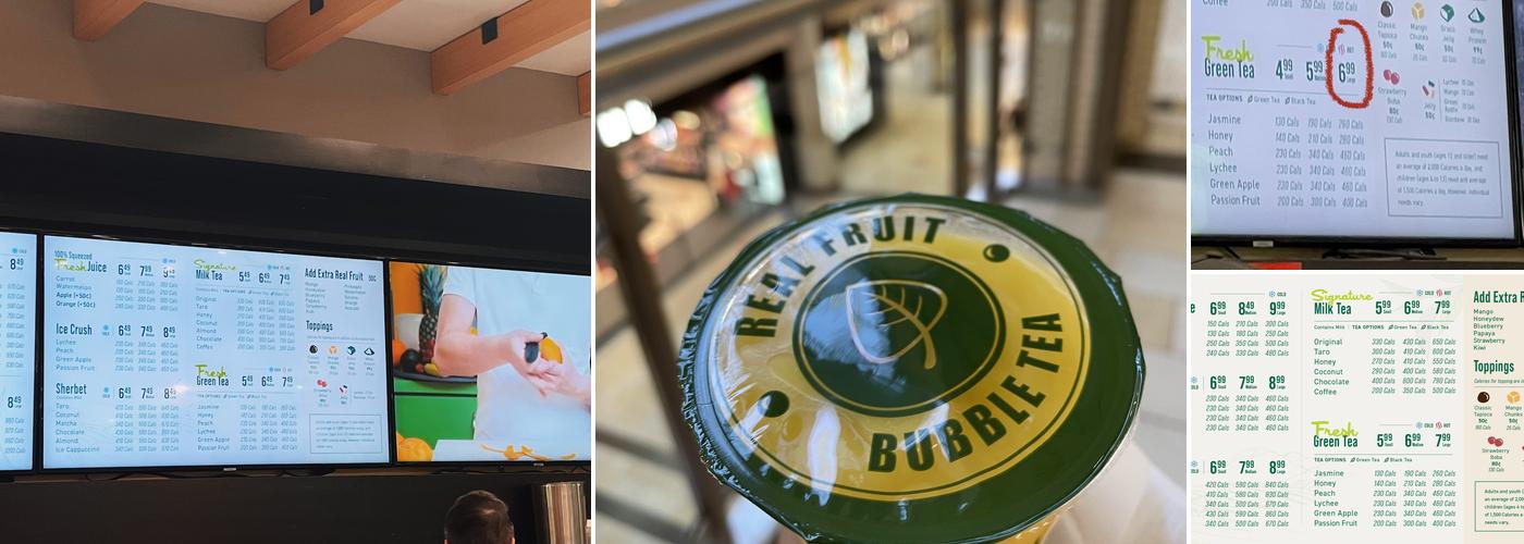 Real Fruit Bubble Tea Menu