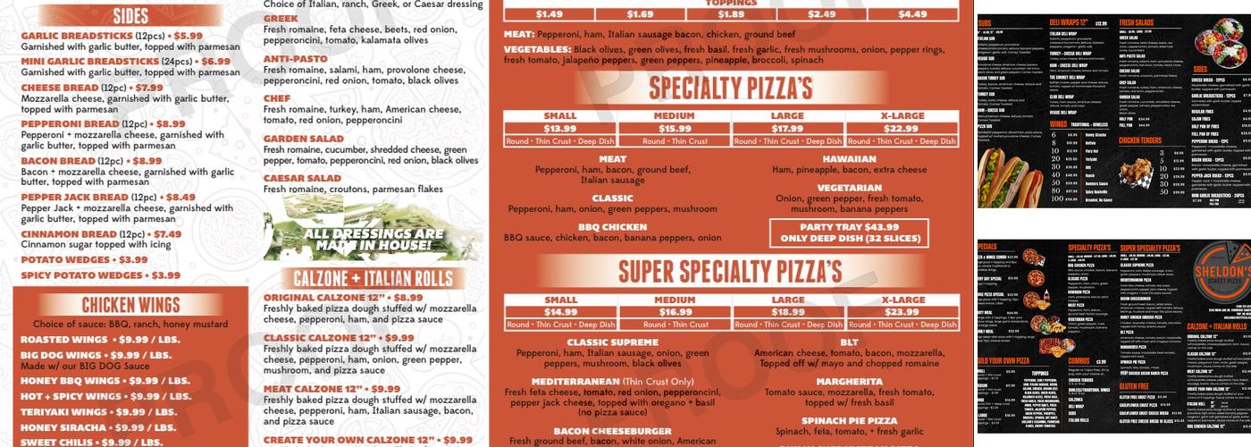 Sheldons Street Pizza Menu