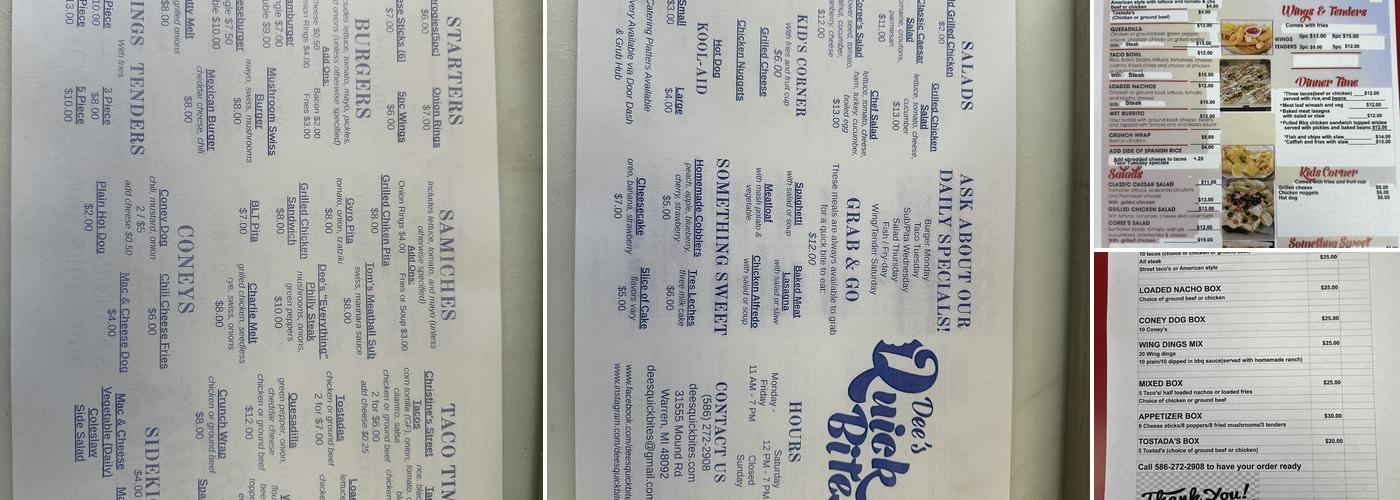 DEE'S QUICK BITES Menu
