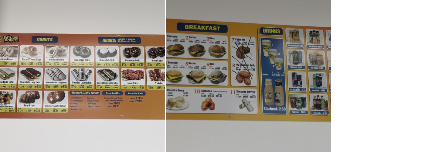 Daylight Doughnuts Menu