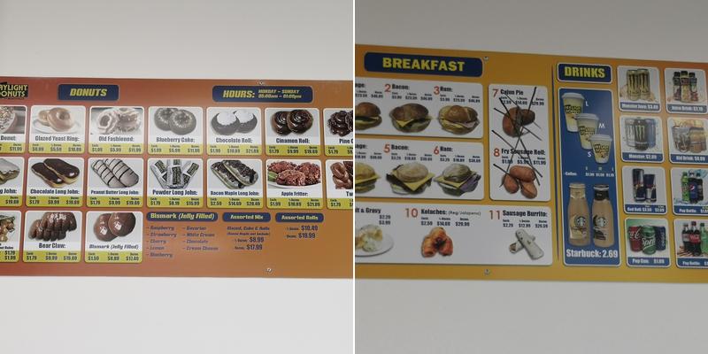 Daylight Doughnuts Menu