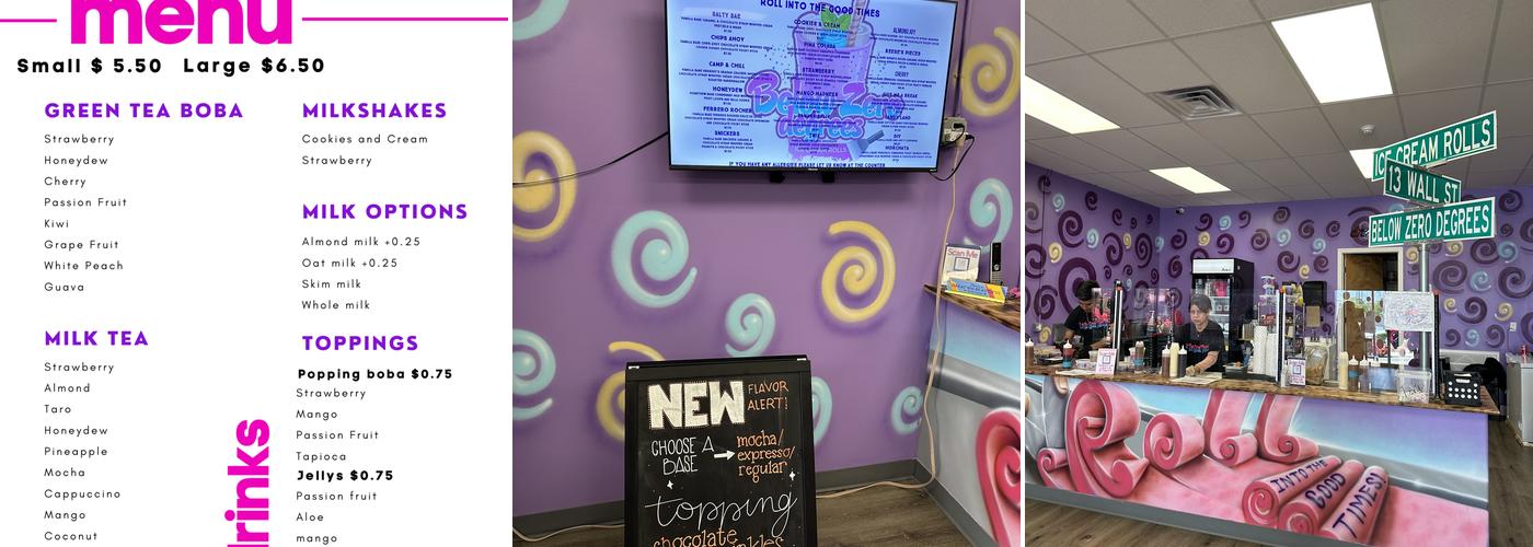 Below Zero Degrees Ice Cream Rolls Menu