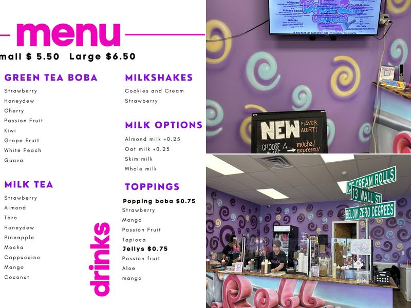 Below Zero Degrees Ice Cream Rolls Menu