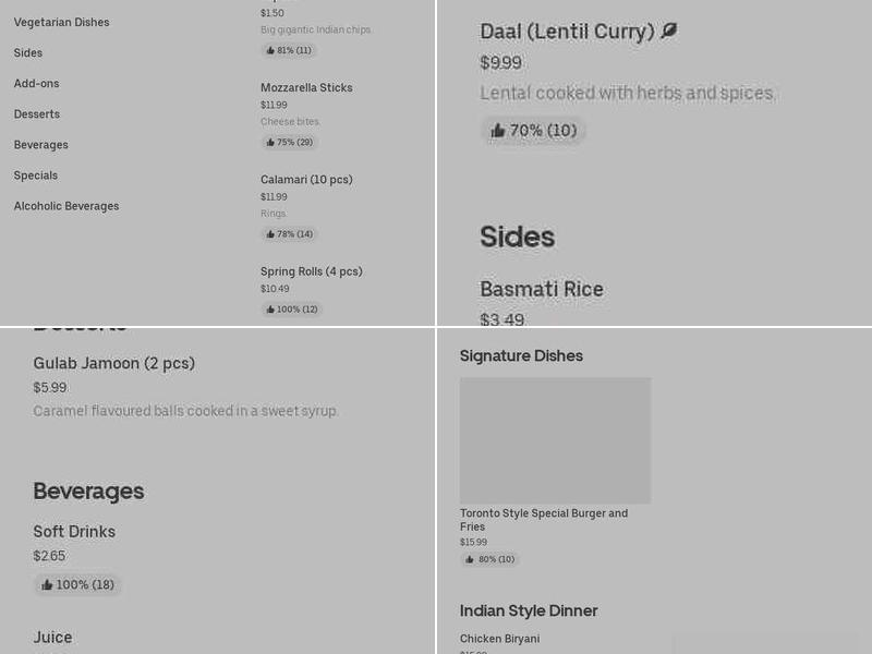 Toronto Style Bar & Grill Menu