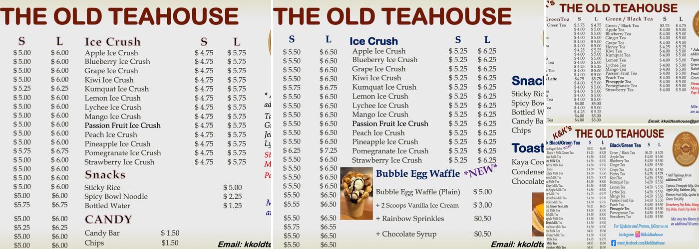 K&K's Old Tea House Menu