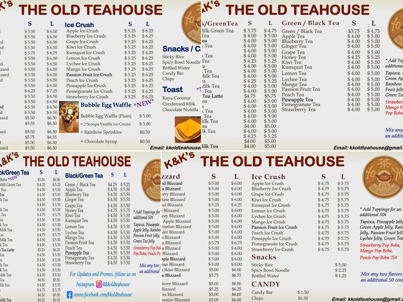 K&K's Old Tea House Menu