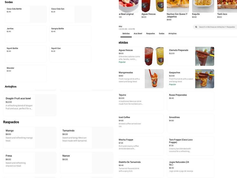 Michoacan antojitos y raspados Menu