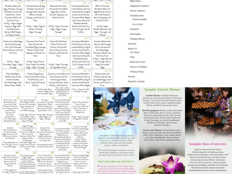 Elizabeth's Custom Catering Menu
