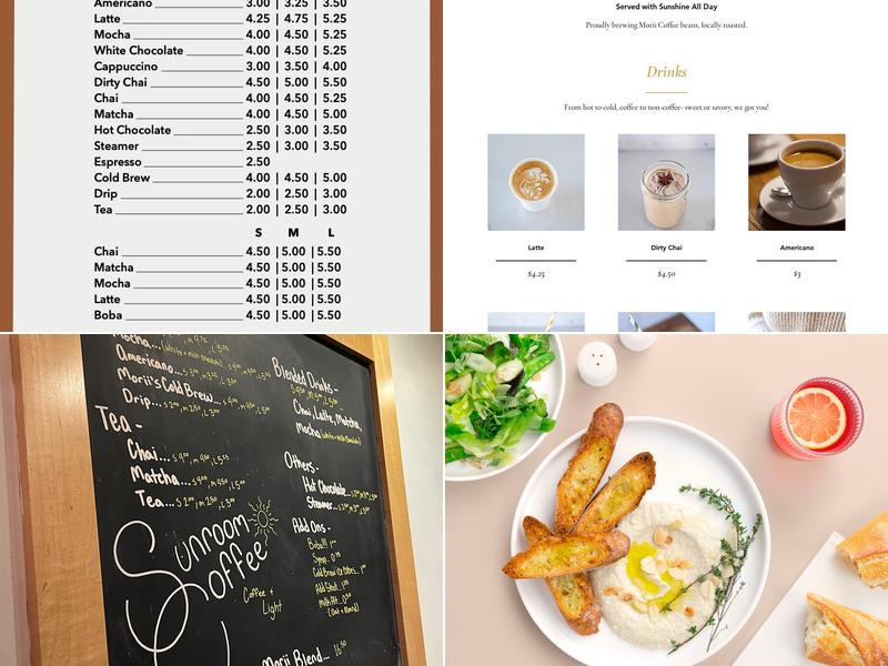 Sunroom Coffee Menu