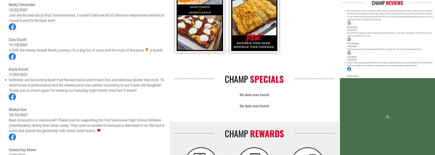 Champ Pizza Menu