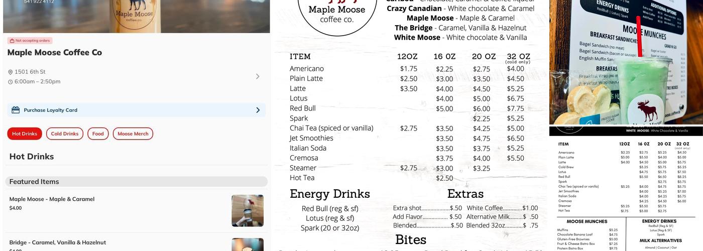 Maple Moose Coffee Co. Menu