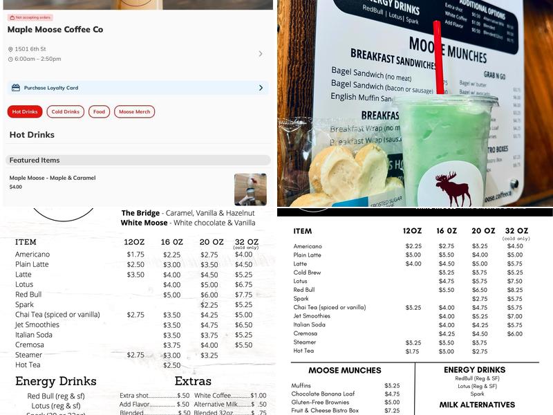 Maple Moose Coffee Co. Menu