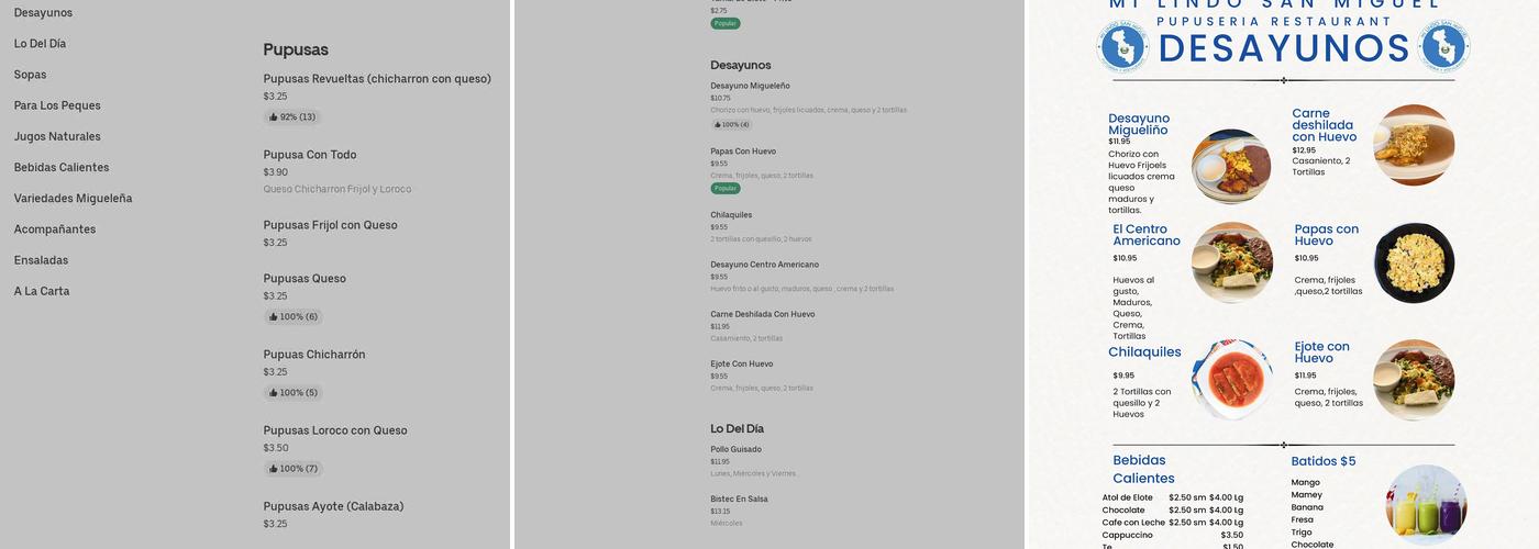 Mi Lindo San Miguel Pupuseria and Restaurant Menu