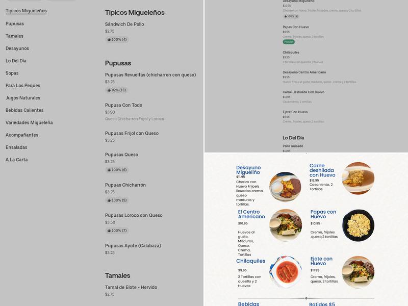 Mi Lindo San Miguel Pupuseria and Restaurant Menu