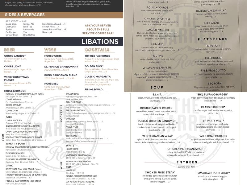 The Barrel Room Sports Bar and Grill Menu