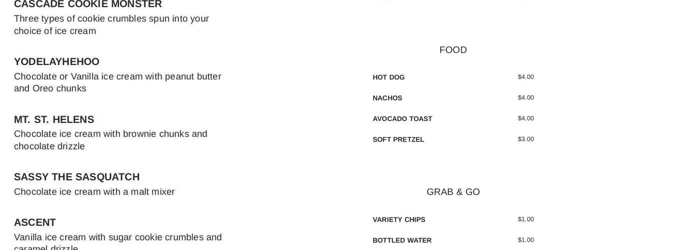 Grizzly Shakes & More Menu