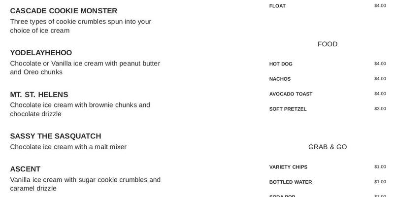 Grizzly Shakes & More Menu