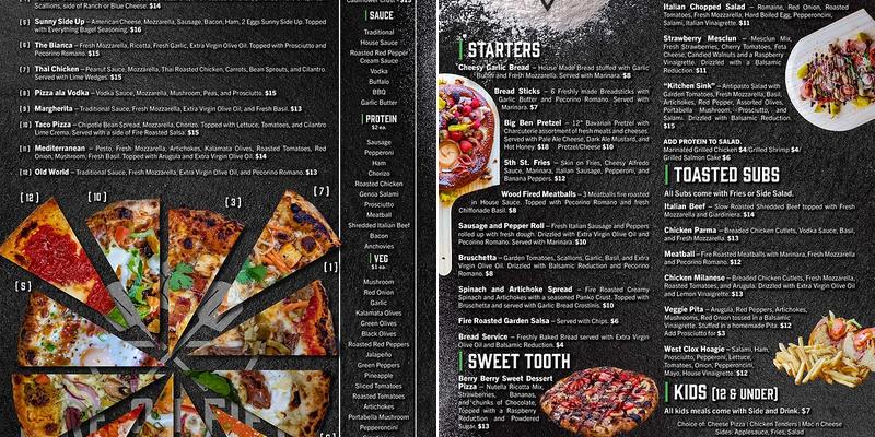 Fire on Fifth Gaming Menu