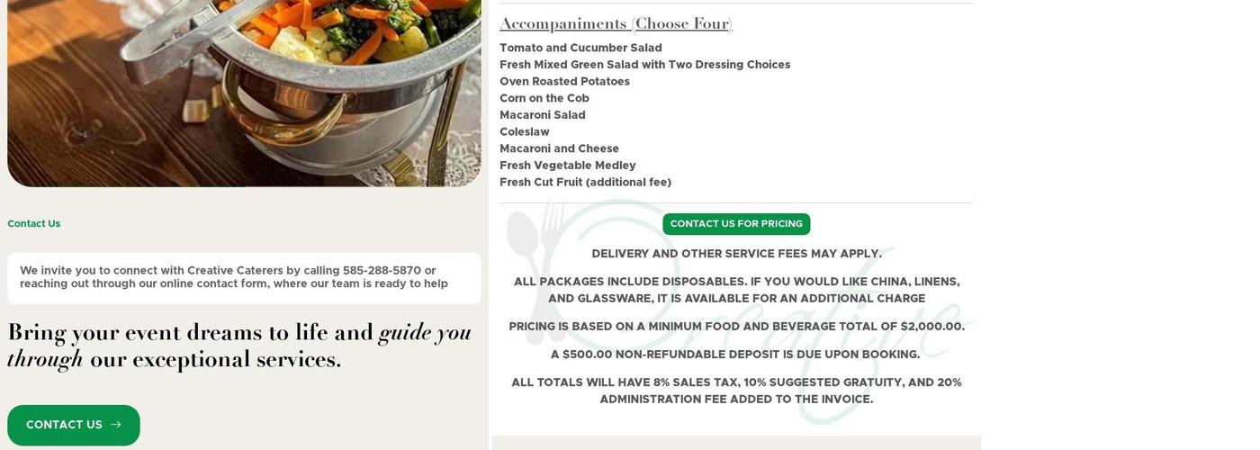 Creative Caterers Menu