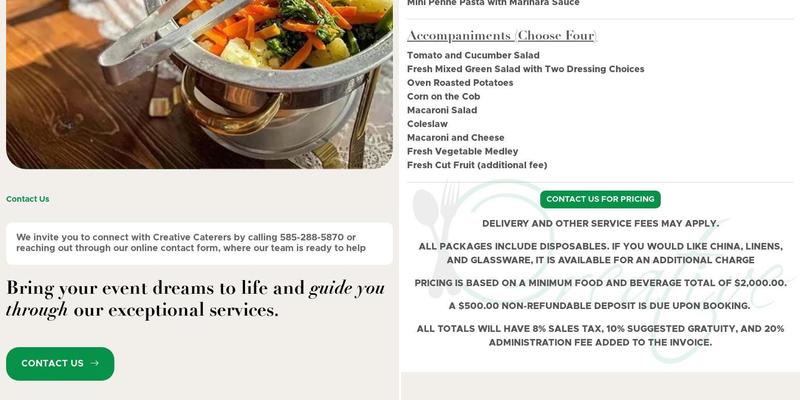 Creative Caterers Menu